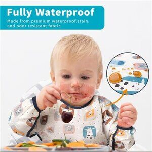 3 Pcs Long Sleeved Bib Set | Baby Waterproof Bibs with Pocket Bundle‎ Toddler